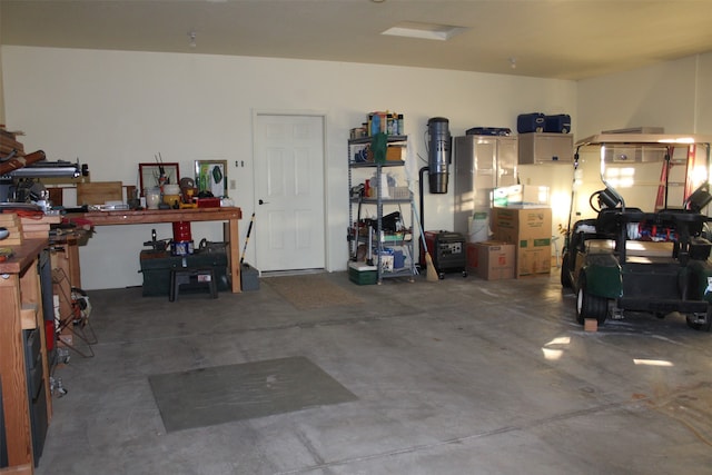 garage featuring a workshop area