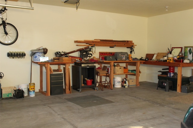 garage featuring a workshop area