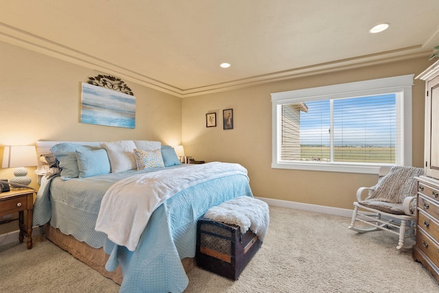 881 Lone Coyote Trl, Kalispell, MT 59901 - bedroom with carpet floors, ornamental molding, and recessed lighting