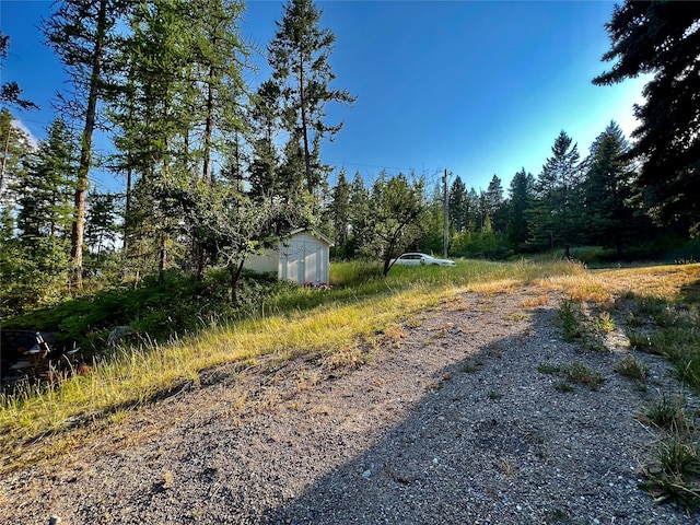 view of yard featuring a storage unit