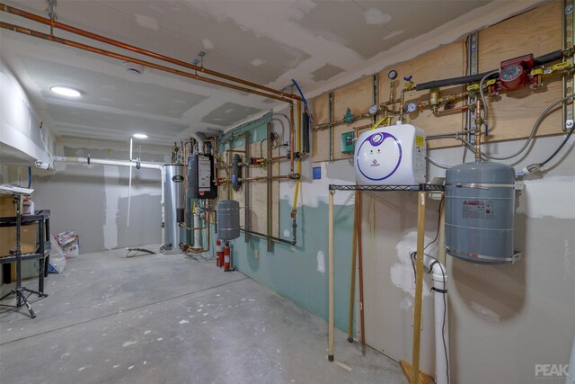 utility room featuring water heater