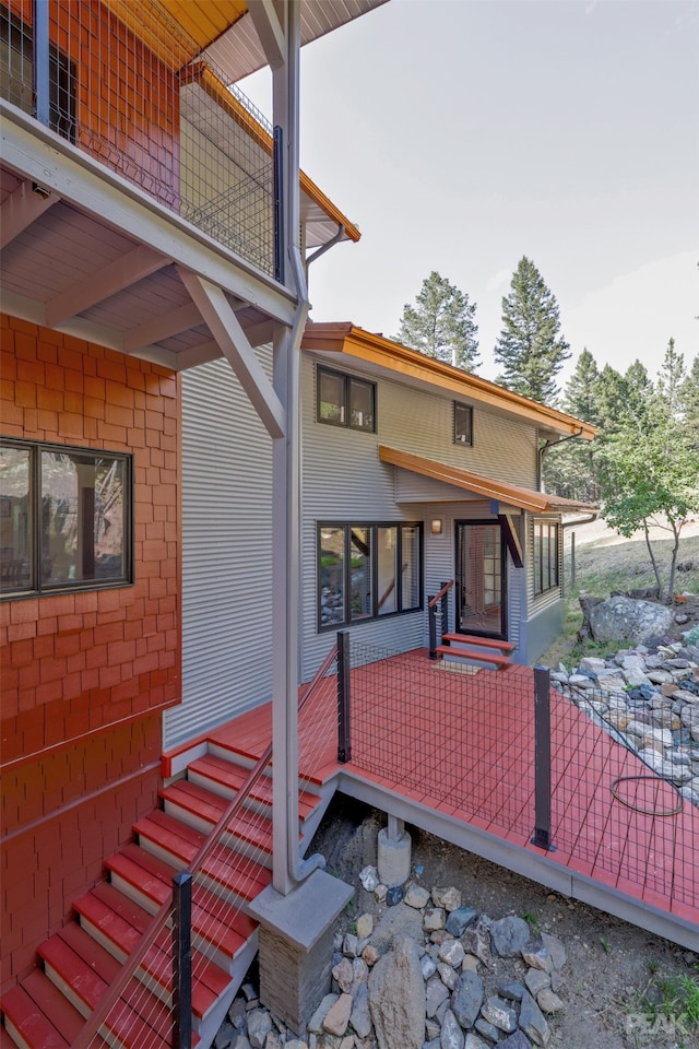 wooden deck featuring a patio area