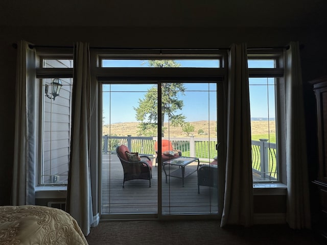 entryway with dark carpet