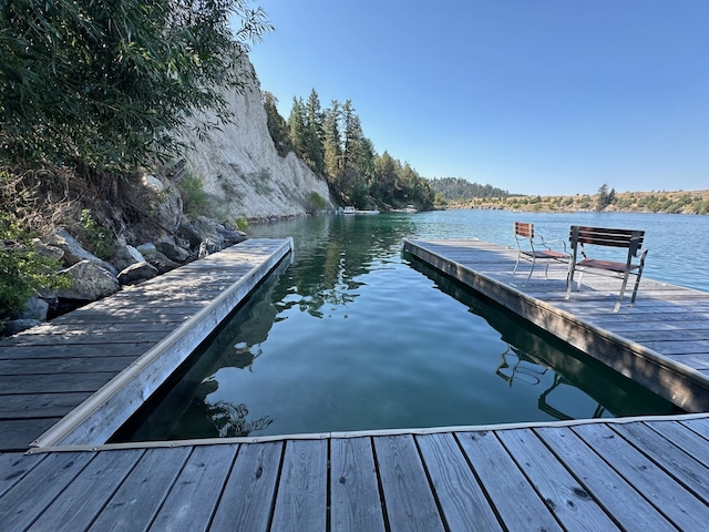 view of dock with a water view