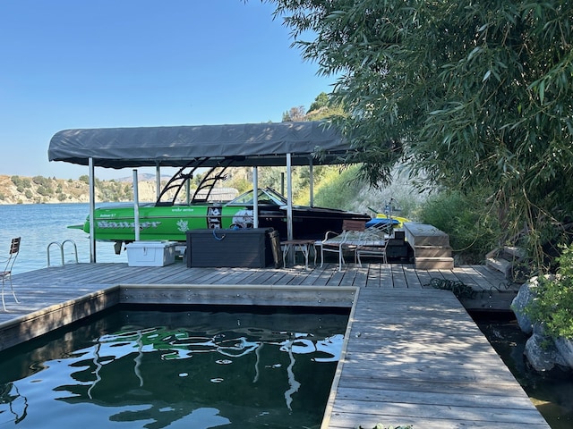 dock area with a water view