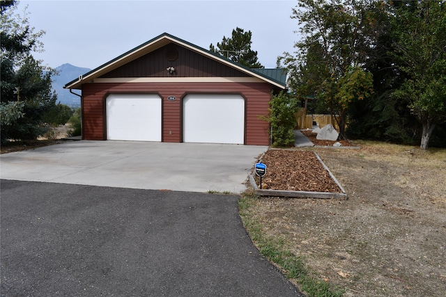 garage with a mountain view