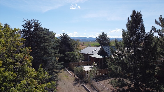 drone / aerial view featuring a mountain view