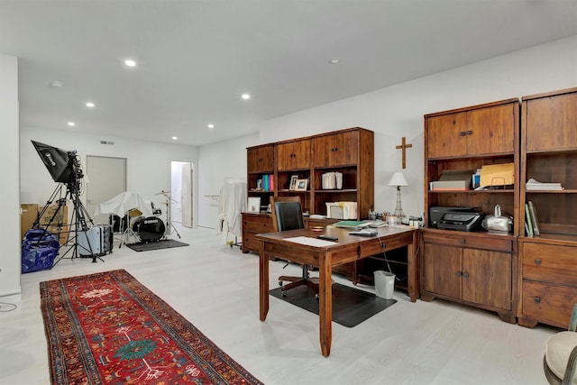 office space featuring light wood-type flooring