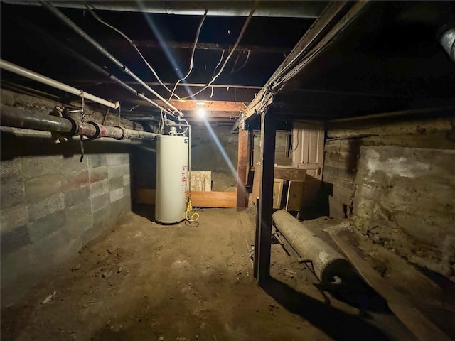 basement featuring gas water heater