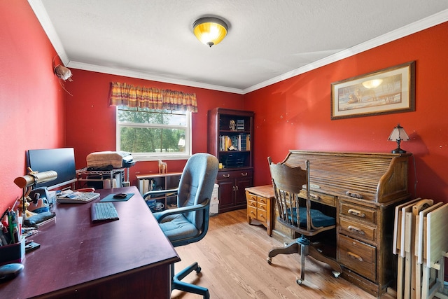 635 Lore Lake Rd, Kalispell, MT 59901 - home office with ornamental molding and light wood-style flooring