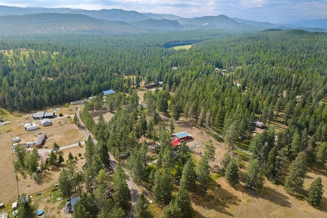 635 Lore Lake Rd, Kalispell, MT 59901 - drone / aerial view featuring a forest view and a mountain view
