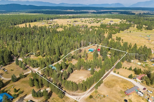 635 Lore Lake Rd, Kalispell, MT 59901 - bird's eye view with a mountain view and a wooded view