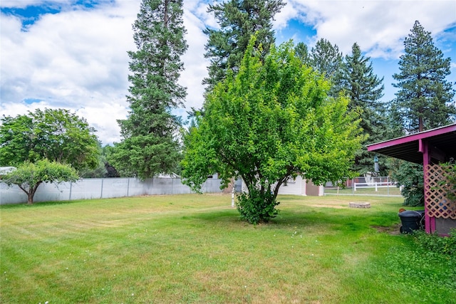 view of yard featuring an outdoor fire pit