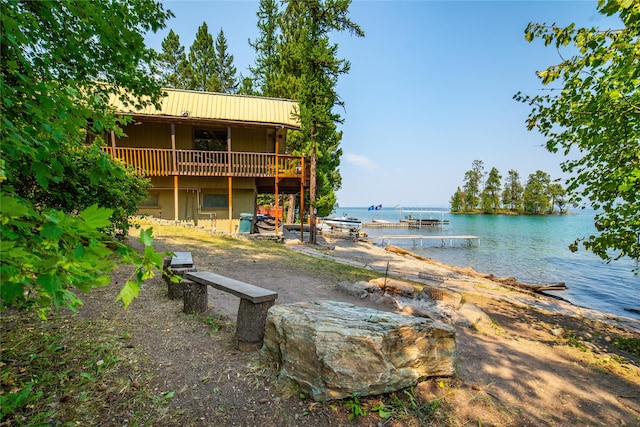 water view featuring a dock