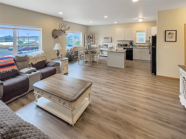 living room with sink and light wood-type flooring