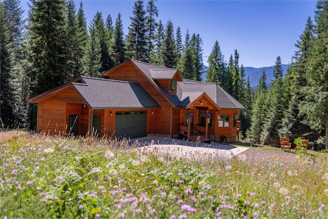 log cabin with a garage