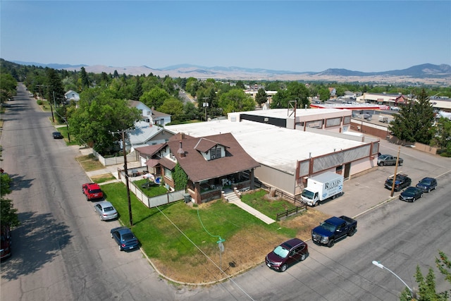 drone / aerial view featuring a mountain view