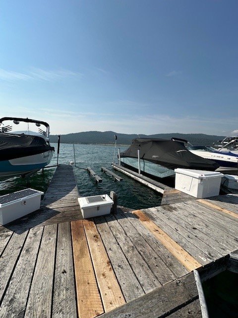 dock area with a water and mountain view