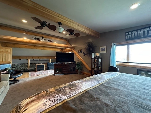 bedroom featuring beamed ceiling