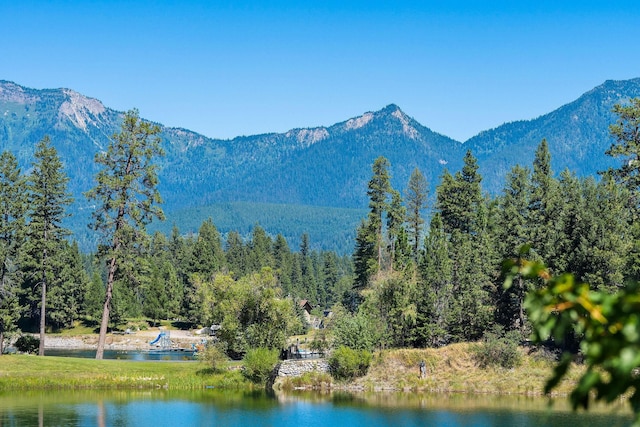 view of mountain feature with a water view