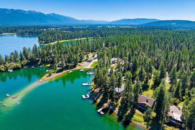 548 W Village Dr, Bigfork, MT 59911 - aerial view of property and surrounding area with a forest and a water and mountain view