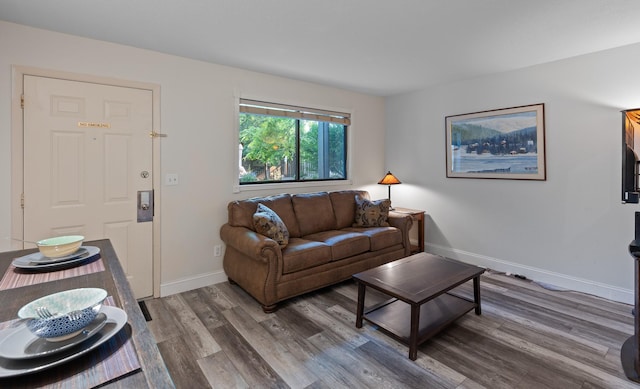 living room with wood finished floors and baseboards