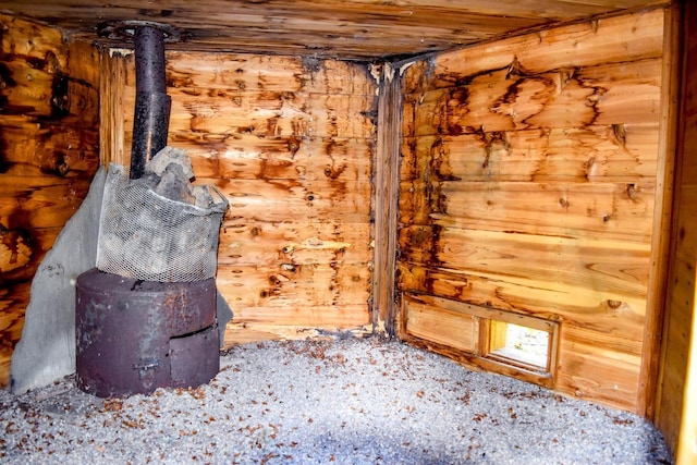 interior space with a wood stove