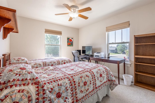 bedroom featuring carpet floors and ceiling fan