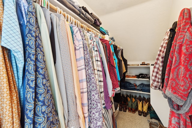 walk in closet with carpet