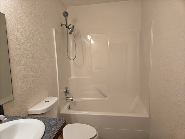 full bathroom with vanity, toilet, and bathing tub / shower combination