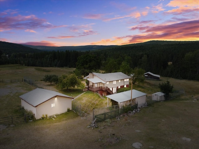 view of aerial view at dusk