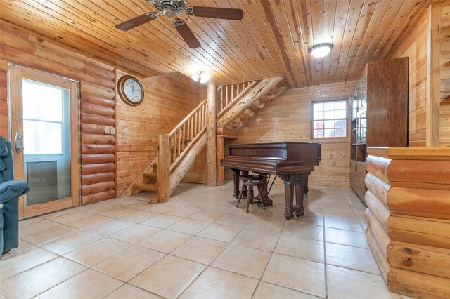659 US Highway 2 E, Columbia Falls, MT 59912 - interior space featuring wood ceiling, wooden walls, log walls, and tile patterned flooring
