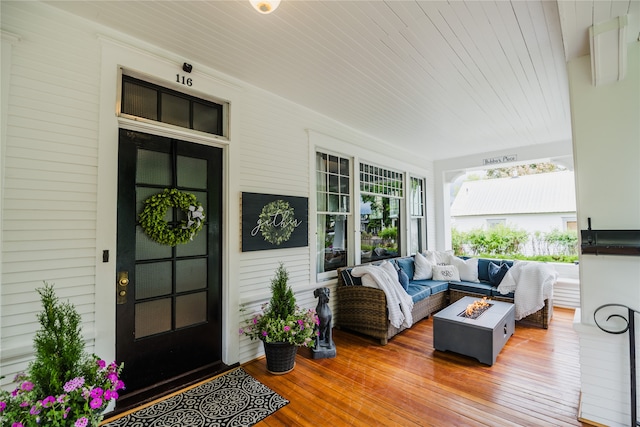 interior space with covered porch