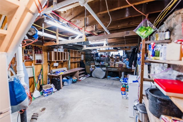 basement featuring a workshop area