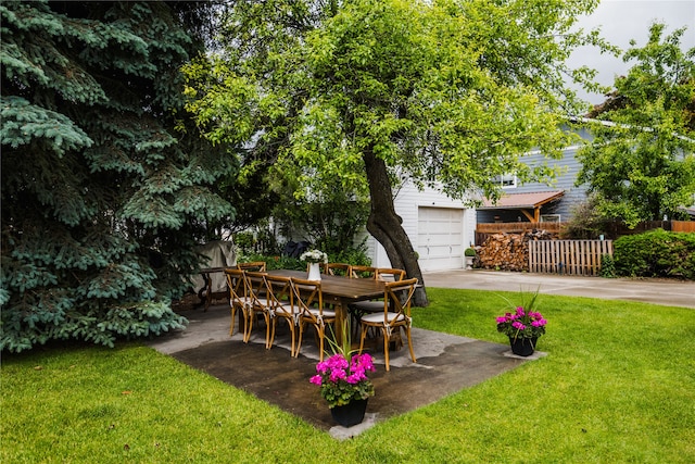 view of patio with a garage