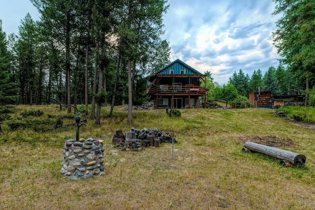 view of yard with a wooden deck