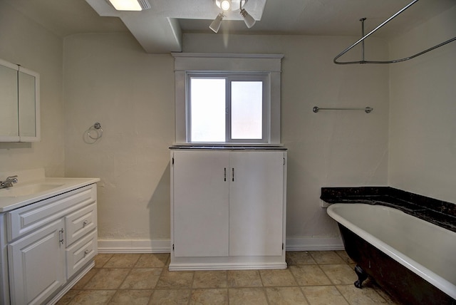 bathroom with vanity and plus walk in shower