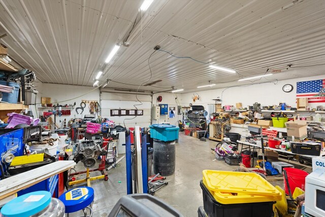 garage featuring a workshop area