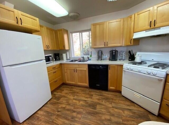 4 Lake Dr, Heron, MT 59844 - kitchen featuring white appliances, under cabinet range hood, and light brown cabinets