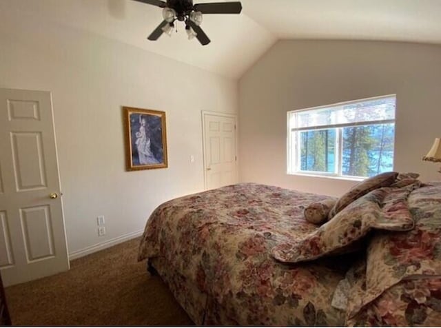 4 Lake Dr, Heron, MT 59844 - carpeted bedroom with lofted ceiling, ceiling fan, and baseboards