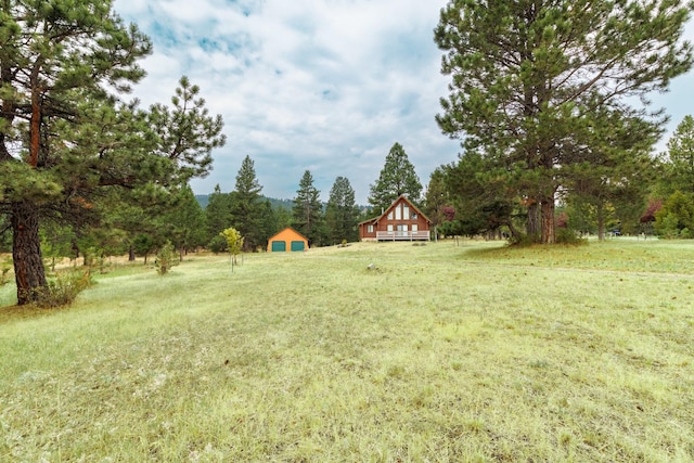 view of yard with an outdoor structure and a barn