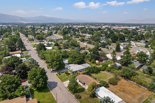 drone / aerial view featuring a mountain view