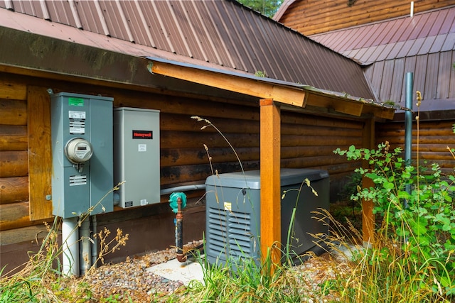 exterior details featuring rustic walls