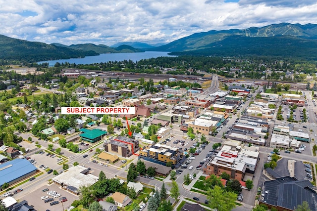 aerial view with a water and mountain view