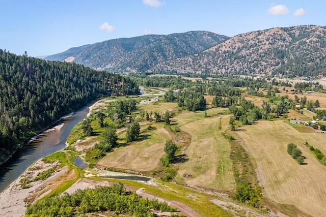 birds eye view of property featuring a rural view and a mountain view