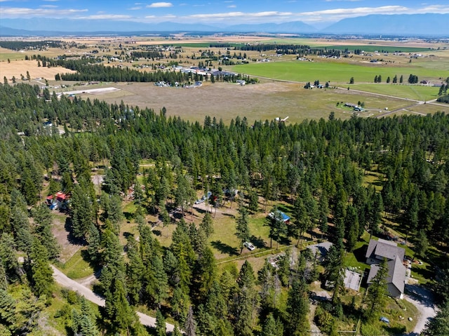 birds eye view of property featuring a mountain view and a rural view