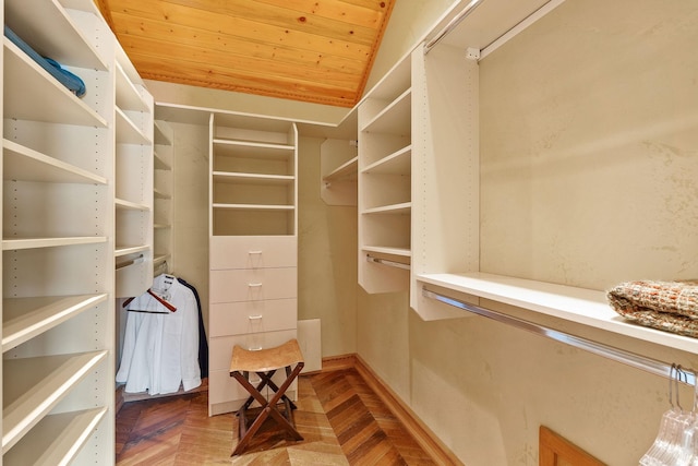 walk in closet featuring lofted ceiling