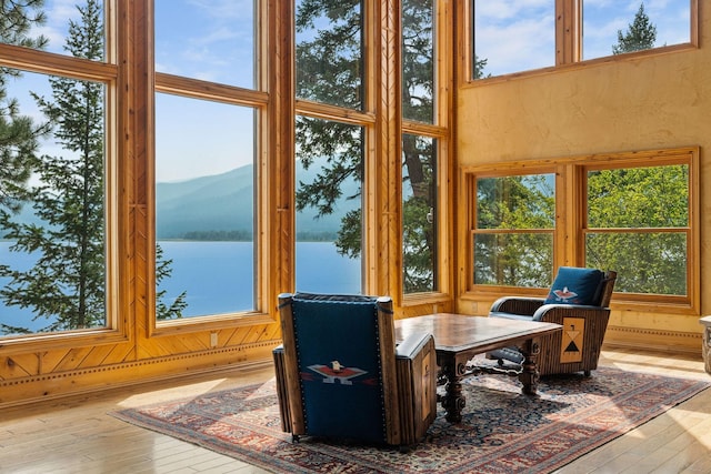 sunroom / solarium with a wealth of natural light and a water view