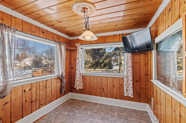 interior space with wood ceiling