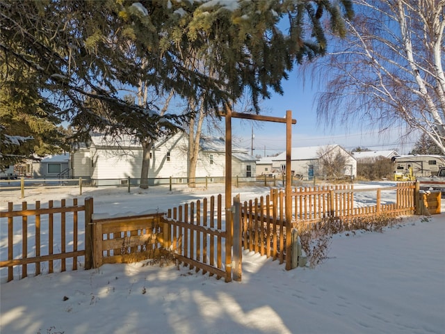 view of snow covered deck